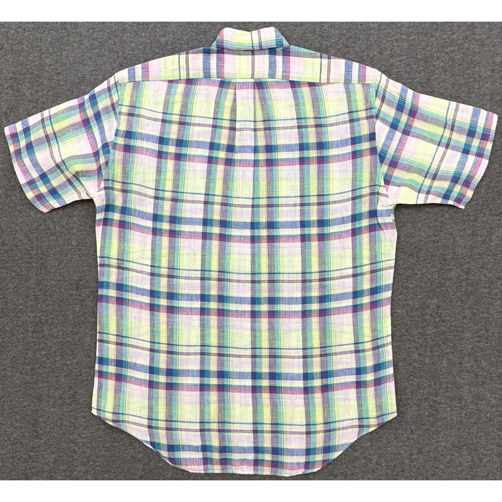 Vintage Ralph Lauren Blake Linen Shirt Mens Medium Multi Plaid Short Sleeve - Picture 5 of 10